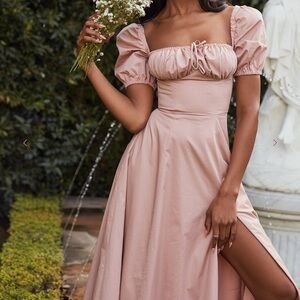 House of CB Tallulah Blush Puff Sleeve Midi Dress Size Medium